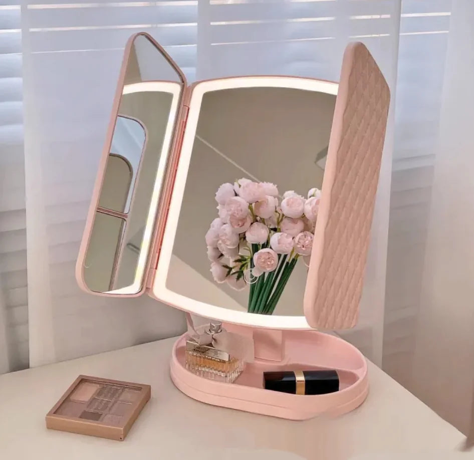 Tri-Fold Illuminating Makeup Mirror