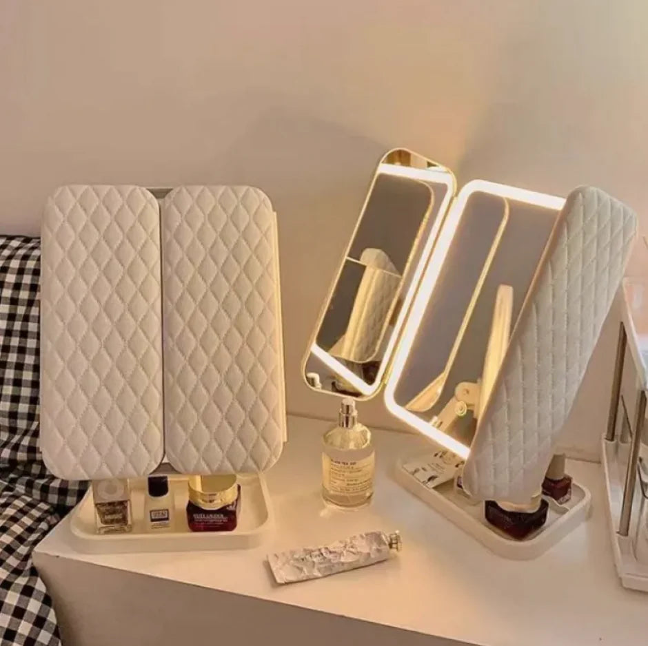 Tri-Fold Illuminating Makeup Mirror